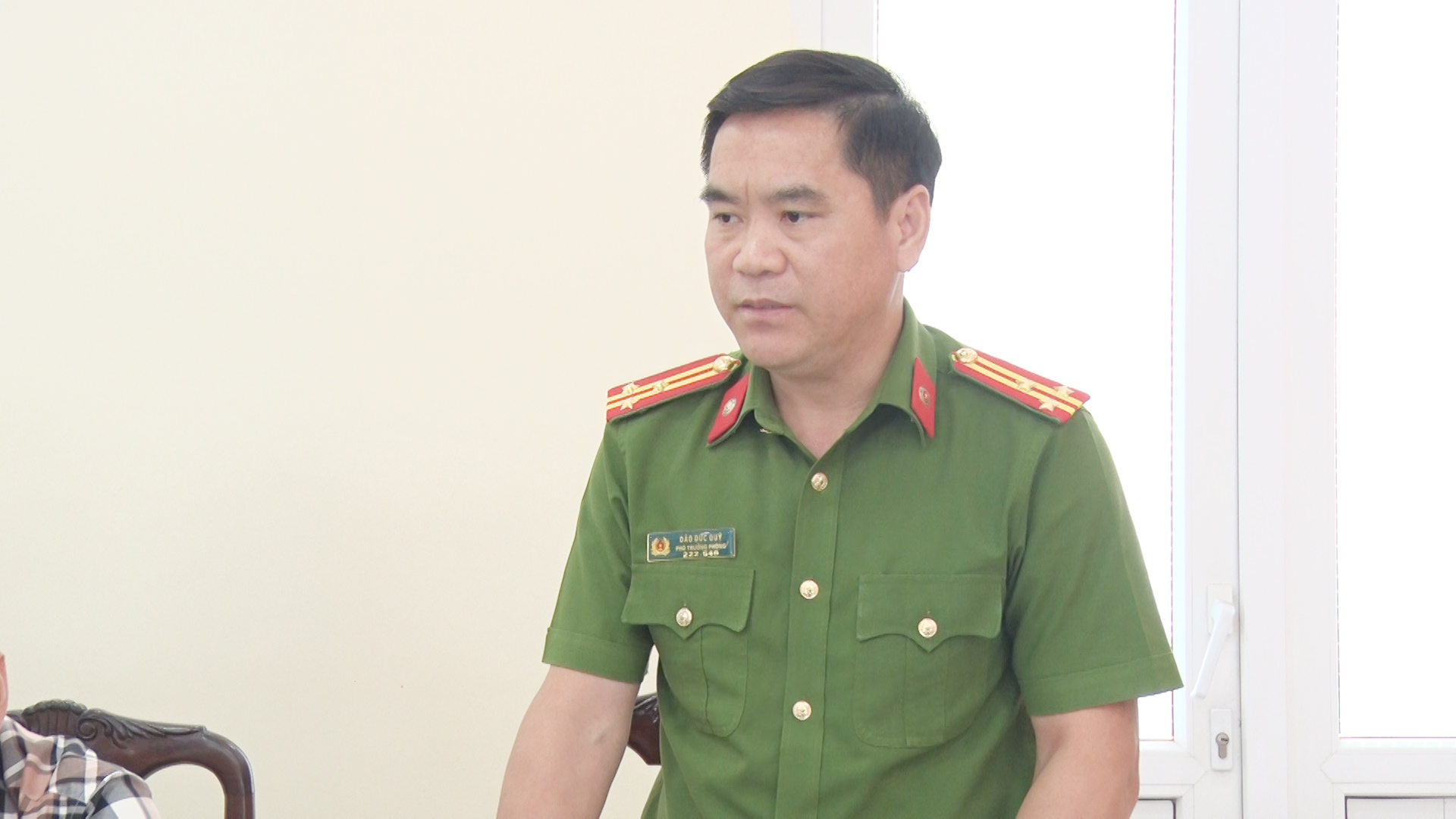 Đồng chí Đào Đức Quý, phó trưởng Phòng PC07, Công an tỉnh phát biểu tại buổi làm việc 
