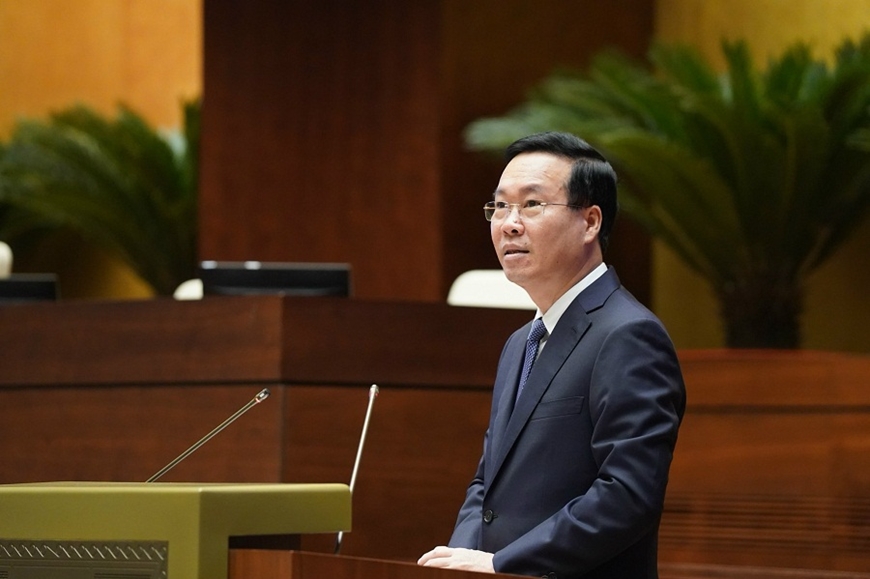 Chủ tịch nước Võ Văn Thưởng phát biểu tại hội nghị. Ảnh: VIẾT CHUNG (báo QĐND).